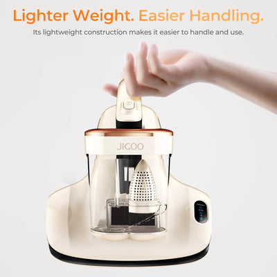 JIGOO S100 Milbensauger, Milbenstaubsauger für Matratzen mit Staubmilben-Sensor, intelligenter LED-Anzeige, Vibration, UV-C Licht, Ultraschall, Antimilben-Staubsauger entfernt 99,9%, für Allergiker