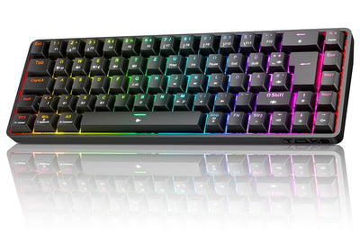 TMKB T68 Gaming Tastatur,60% Kabellos Mechanische RGB Tastatur mit Bluetooth/2.4G/Typ-C,Compact 68 Tasten Anti-Ghosting,Deutsches QWERTZ Layout,Blue Clicky Switch,Schwarz