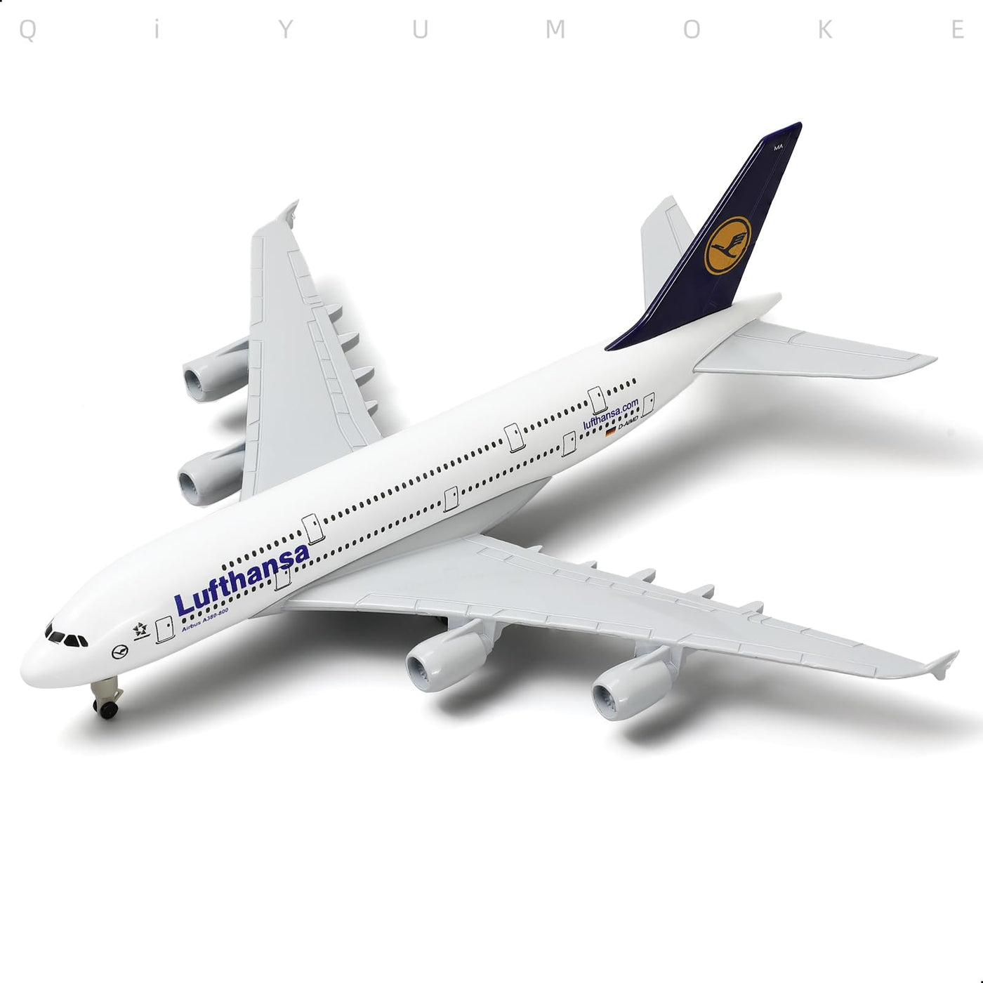 QIYUMOKE 1/300 Metallflugzeugmodell für Lufthansa A380 mit Ständer (7.5 Zoll), geeignet für Luftfahrtbegeisterte als Geschenk oder Ausstellungsdekoration