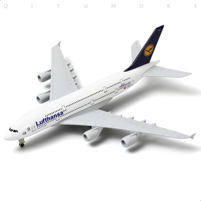 QIYUMOKE 1/300 Metallflugzeugmodell für Lufthansa A380 mit Ständer (7.5 Zoll), geeignet für Luftfahrtbegeisterte als Geschenk oder Ausstellungsdekoration