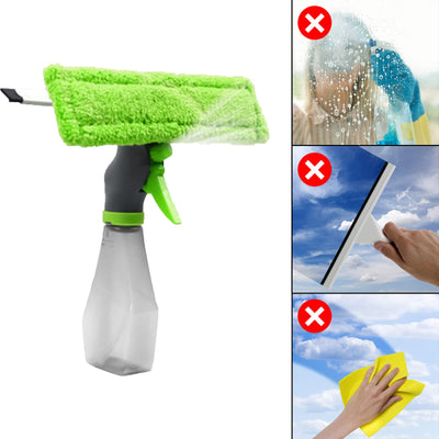 3 IN 1 200ml Fensterwischer mit Sprühfunktion, Fenster Putzen mit Sprühgerät, Fensterreiniger, Abnehmbares Mikrofaser Fenster-Reinigungspad