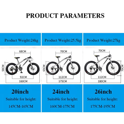 UJKDDDCC 20/24/26 x 4,0 Zoll Dicke Rad-Mountainbikes, Fat Tire Mountain Trail Bike für Erwachsene, 7/21/24/27/30-Gang-Fahrrad, Rahmen aus Kohlenstoffstahl, Doppelfederung und
