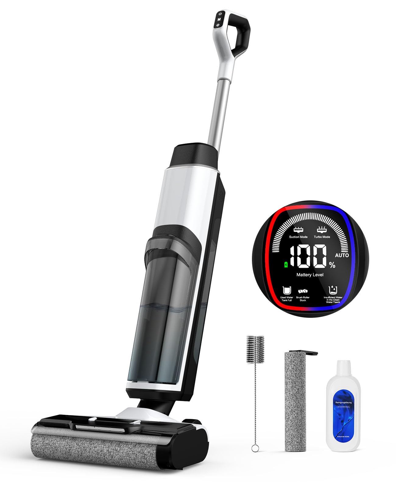 Nass Trockensauger, All-in-One Nasssauger Saugwischer Akku Kabellos mit Dual-Tank-Design, 890mL Wassertank, Selbstreinigung, 5mm Randreinigung, LED-Display Wischsauger für Harte Boden,Tierhaare