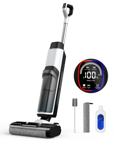 Nass Trockensauger, All-in-One Nasssauger Saugwischer Akku Kabellos mit Dual-Tank-Design, 890mL Wassertank, Selbstreinigung, 5mm Randreinigung, LED-Display Wischsauger für Harte Boden,Tierhaare