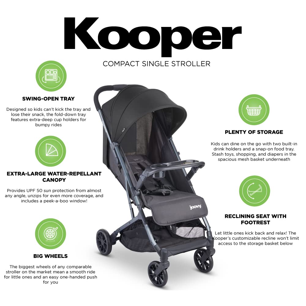 Joovy Kooper Kinderwagen, Leichter Kinderwagen, kompakt zusammenklappbar mit Ablage, grau