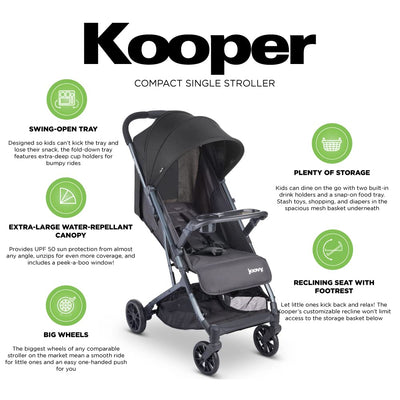 Joovy Kooper Kinderwagen, Leichter Kinderwagen, kompakt zusammenklappbar mit Ablage, grau