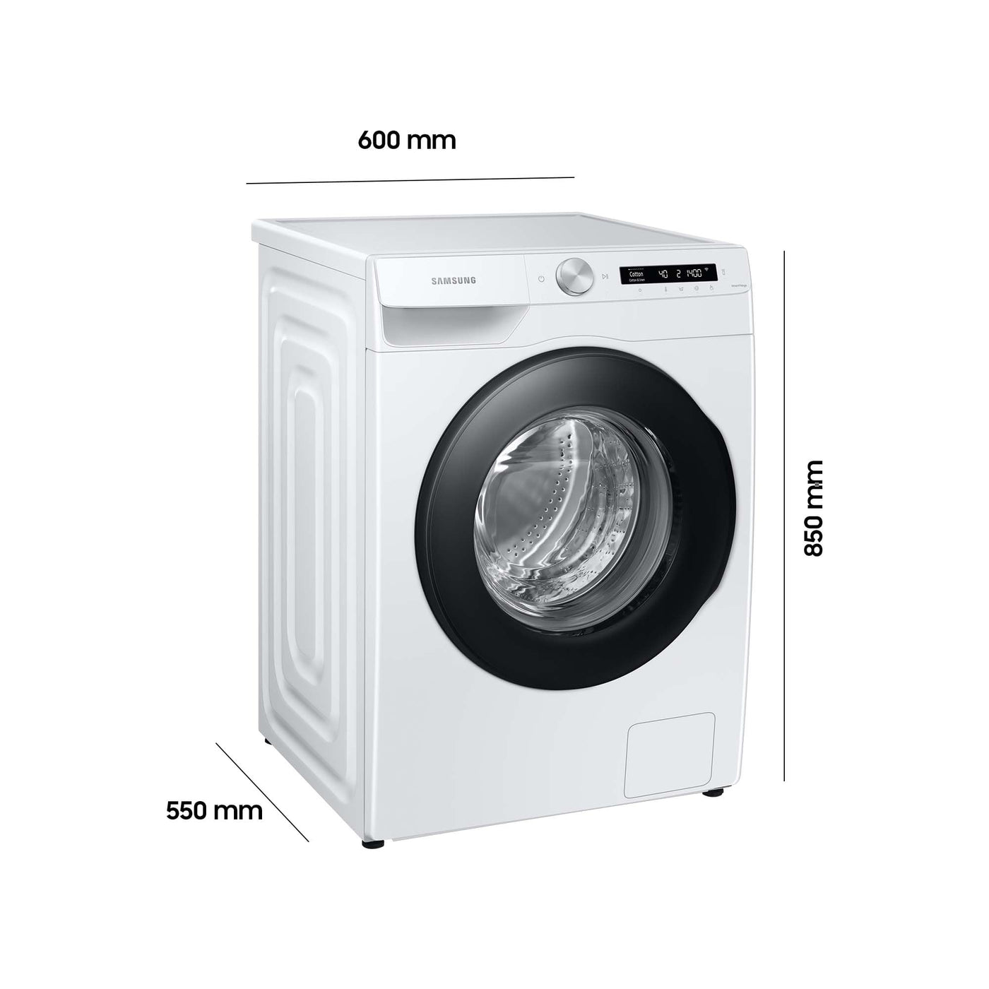 Samsung WW90T504AAWCS2 Waschmaschine, 9 kg, 1.400 U/min, Extra energiesparend, EEK: A (-10 %), AI Ecobubble, AI Control, SmartThings App und AI Energy Mode, Hygiene-Dampfprogramm, Weiß