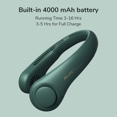 JISULIFE Tragbarer Hals-Ventilator, Hands Free Bladeless Fan, 4000 mAh Batteriebetriebener Tragbarer Persönlicher Ventilator, USB-Betriebener Schreibtisch-Ventilator, 5 Geschwindigkeiten - Dunkelgrün