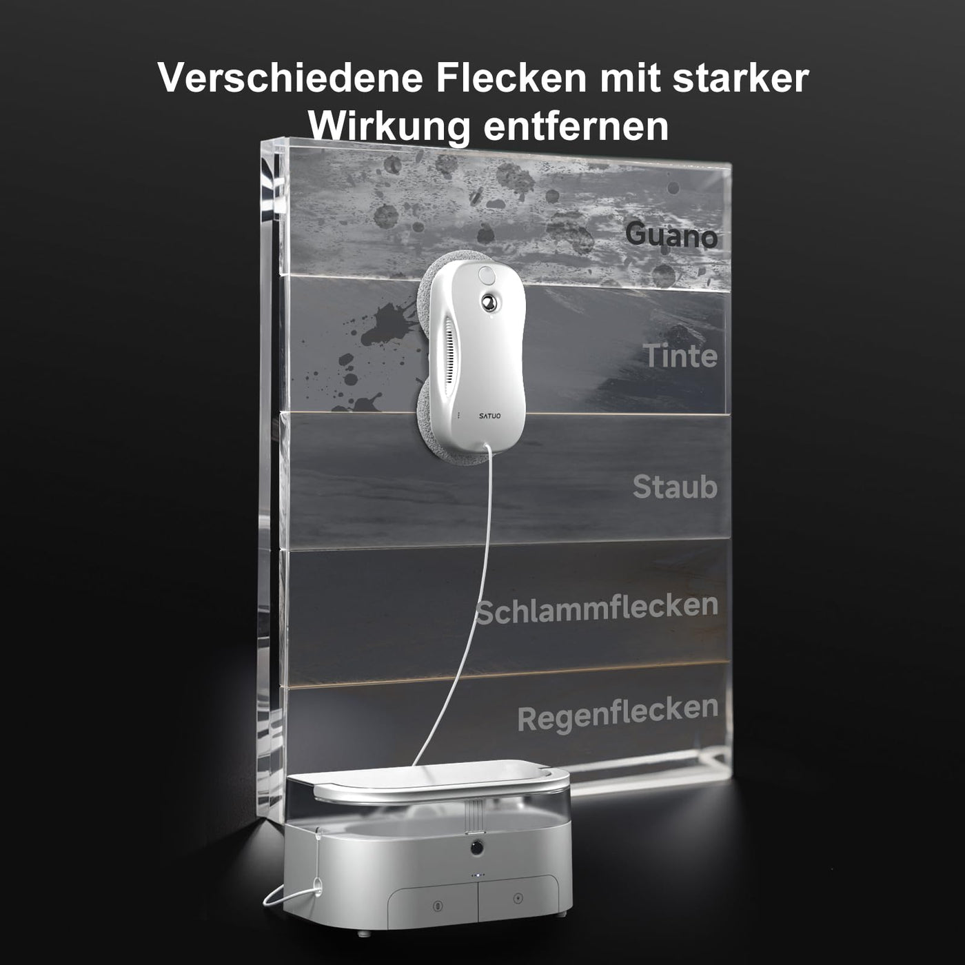 JSDROBOT S9PRO Fensterputzroboter, Tragbarer Fensterputzroboter Intelligente Reinigungspfadplanung Handähnliche Rotierende Fensterreinigung Bilateraler Wasserspray Kantenerkennungstechnologie