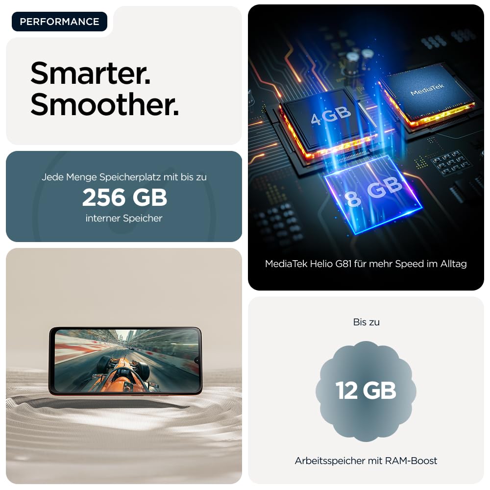 Motorola Moto g06 Smartphone (Kratzfestes 6,88"-HD+-Display Dank Corning Gorilla Glass 3, wasserabweisend, 50-MP-Kamera, 4/256 GB, 5100 mAh, TurboPower-Aufladen) Pantone Tapestry, inkl. Schutzcover