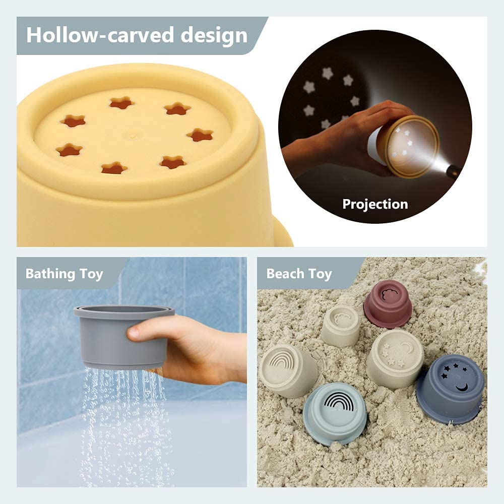 Mini Tudou 8 Stück Stapelbecher, Schichtenspielzeug, Baby Badespielzeug& Spielzeug Bauen für die frühe pädagogische Entwicklung Bestes Lernspielzeug Geschenk für 6 Monate + Jungen & Mädchen