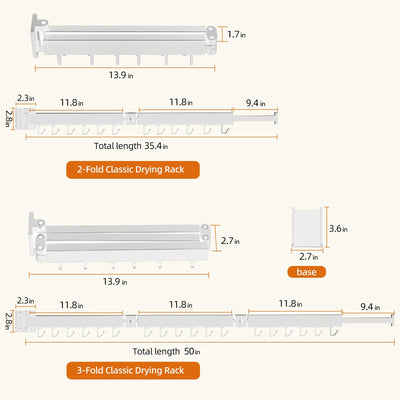 Kelisiting Wäscheständer Wandmontage, 3-Fold Wand Wäschetrockner ausziehbar, 120 cm/ 50 Inch gefaltet Ausziehbarer Wandmontage für kleine Haushalte, Platzsparend-150 LBS Tragkraft - Weiß