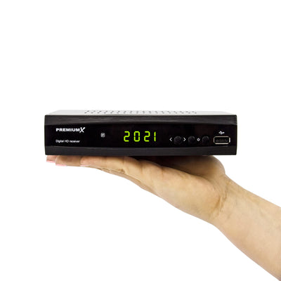 PremiumX Satelliten-Receiver HD 521 FTA Digital SAT TV-Receiver DVB-S2 FullHD HDMI SCART 2X USB Multimedia-Player, 12V Externe Netzteil