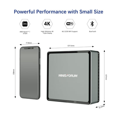 MINIS FORUM Mini PC UM700,AMD Ryzen 7 3750H 4-Kern-CPU 16 GB DDR4/512 GB SSD Mini Desktop Computer,HDMI/USB-C/DisplayPort,WLAN,USB3.1 * 3