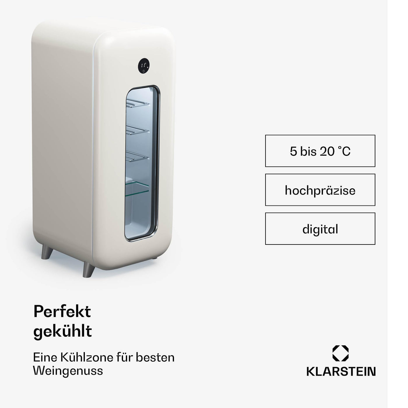 Klarstein Freistehender Weinkühlschrank 1 Zone, Getränkekühlschrank Klein, Kleiner Weinschrank, Wein-Kühlschrank Klein mit Glastür, Indoor/Outdoor Flaschenkühlschrank, Wine Fridge, 15 Flaschen