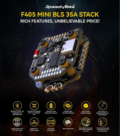 SPEEDY BEE F405 Mini Flight Controller Stack: 20x20mm Platine mit integriertem Bluetooth und 35A BLHeli_S 4in1 ESC - Drahtlose Abstimmung unterstützt, Kompatibel mit 3-6S Stromversorgung