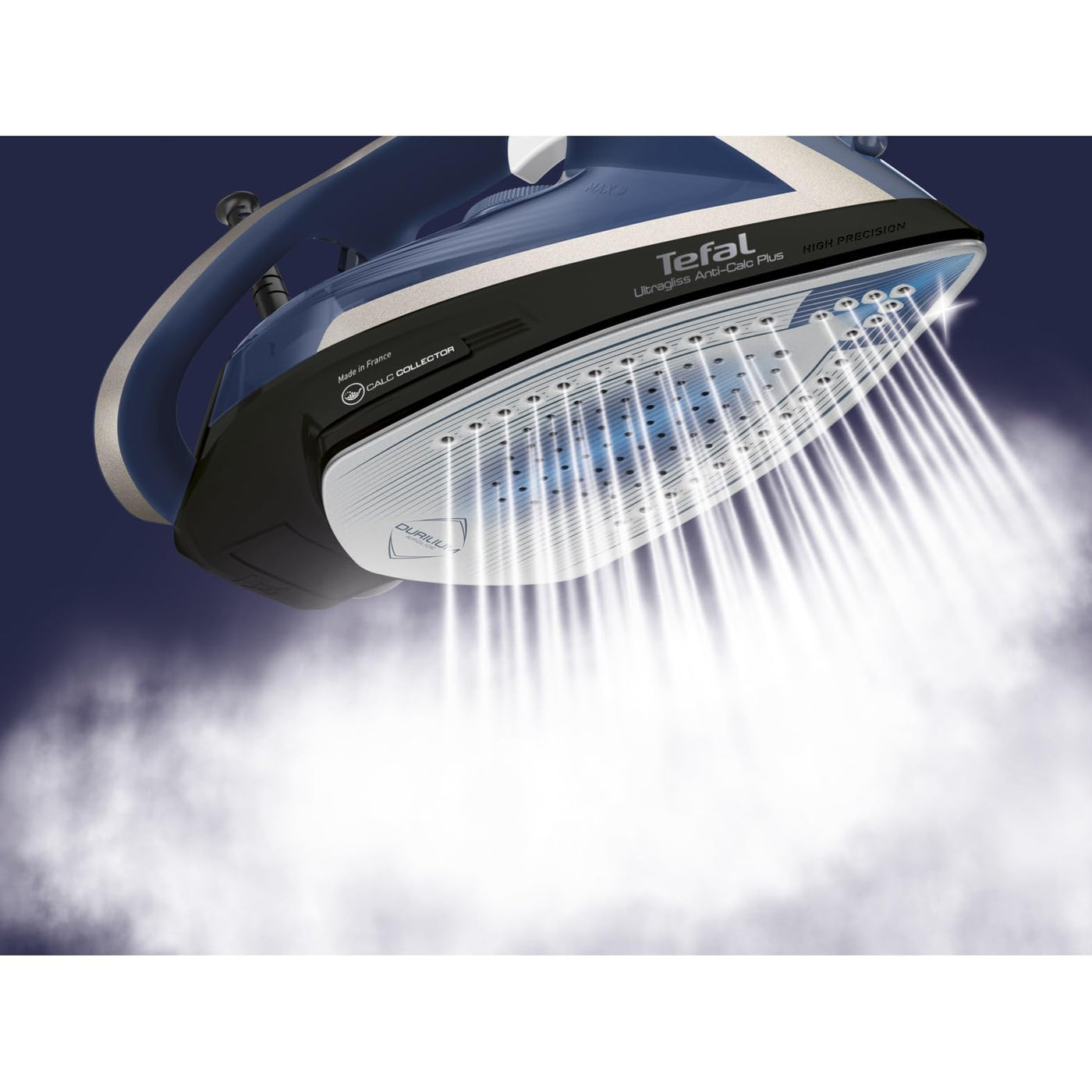 Tefal Ultragliss Plus Anti-Kalk Dampfbügeleisen, 2800 Watt, abnehmbarer Kalk-Kollektor, 50 g/Min. Dampfabgabe, 260 g/Min. Dampfstoß, Abschaltautomatik, Made in France, blau/weiß, FV6846