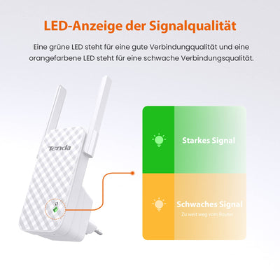 Tenda WLAN Verstärker A9, N300 WLAN Repeater mit 3dbi-Antennen, Signalverstärker mit WPS, WiFi Extender, Signalstärkeanzeige, hohe Reichweite und Wanddurchdringung, kompatibel mit Allen WLAN Routern