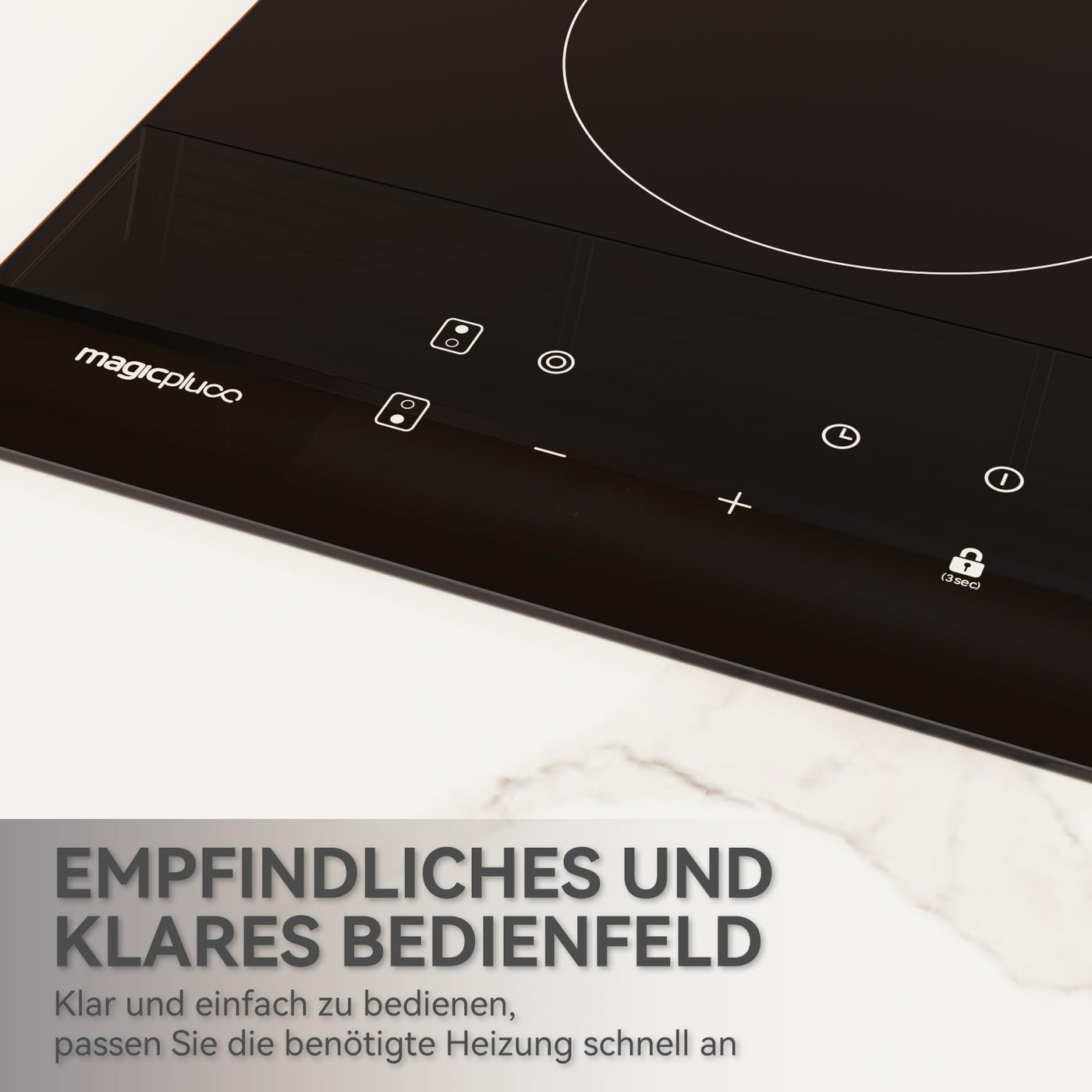 magicplux Glaskeramikkochfeld mit 2 kochfelder 29,5cm, 9 Heizstufen, Berührungssteuerung, Kindersicherung, Timer, Geeignet für alle Kochgeschirre, 3400W