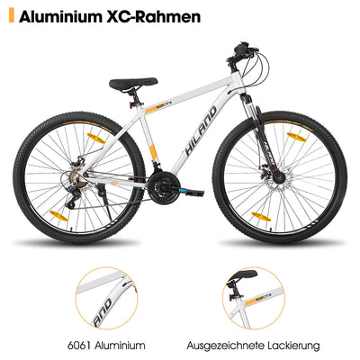 HILAND 29 Zoll Mountainbike, Aluminiumrahmen 21 Gang Schaltung MTB mit Scheibenbremse Federgabel, Mountainbike für Männer Grau