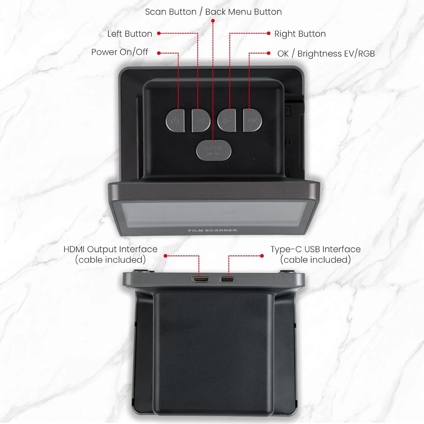 22MP Diascanner - Fotoscanner mit 5 "LCD Display, Negativscanner und Dia Scanner zum Digitalisieren Konvertiert 35mm, 135, 126 KPK, 110 Negative und Super 8-Film in Hochauflösende JPEG-Digitalfotos