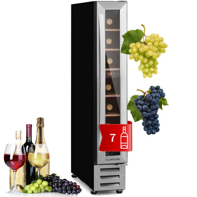 Klarstein Weinkühlschrank, 1 Zonen Getränkekühlschrank, Kleiner Einbau-Weinschrank Schmal, 20L Wein-Kühlschrank mit Glastür, Indoor/Outdoor Flaschenkühlschrank, Wine Fridge 5-22°C, 7 Flaschen