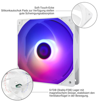 Thermalright TL-C12CW-S X3 CPU-Lüfter 120mm Weiß ARGB Gehäuselüfter, 4pin PWM Silent Computer Lüfter mit S-FDB Lager enthalten, bis zu 1550RPM Lüfter（3 Stück）