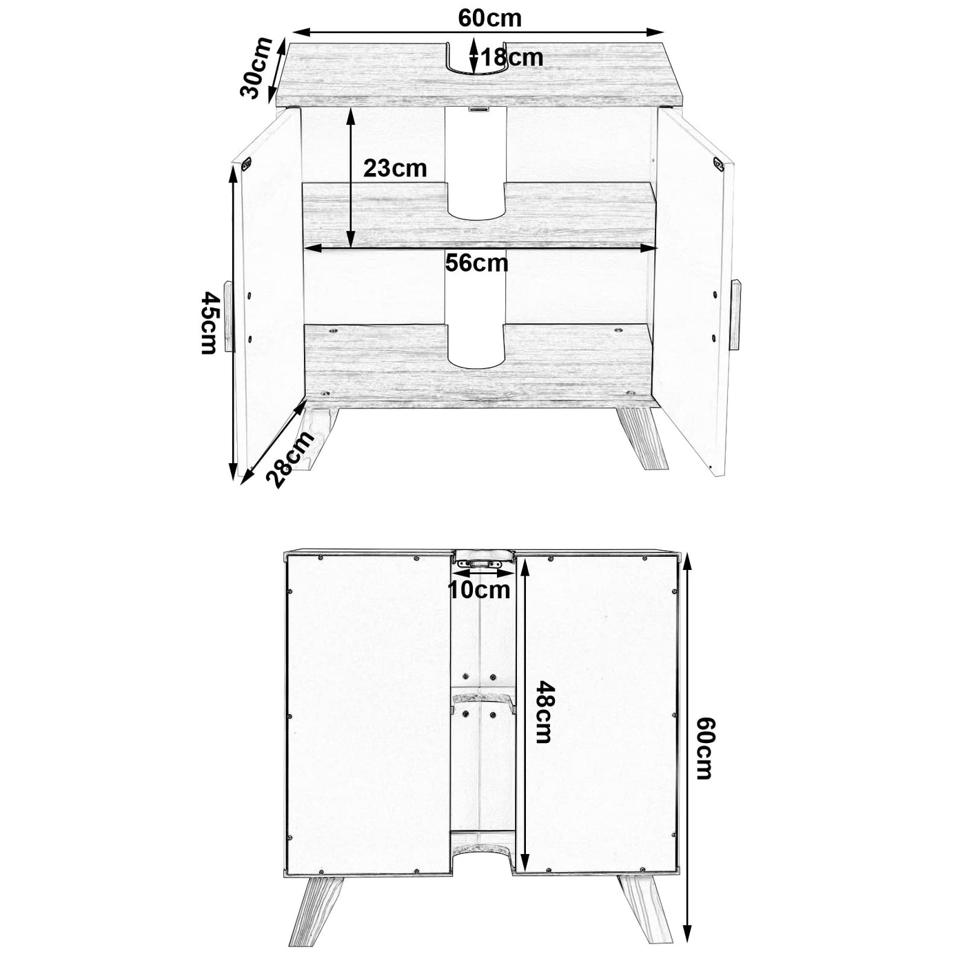 EUGAD Waschbeckenunterschrank Unterschrank Badezimmerschrank Waschtisch Badschrank mit 2 Türe 60 x 30 x 60 cm Weiß