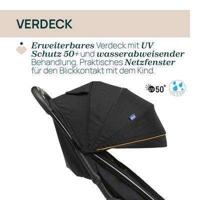 Chicco, Glee, Kinderwagen ab 0 Monate bis 4 Jahre, mit Automatik- und Kompaktverschluss, Ausziehbares Verdeck mit Lichtschutzfaktor 50+ und Regenschutz, 3-stufig verstellbare Rückenlehne, Beinauflage