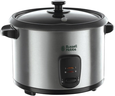 Russell Hobbs Reiskocher [1,8l] inkl. Dampfgarer -Einsatz (Warmhaltefunktion, antihaftbeschichteter Gartopf, Reislöffel & Messbecher, Edelstahl, Glas-Deckel, Schongarer für Gemüse & Fisch etc)19750-56