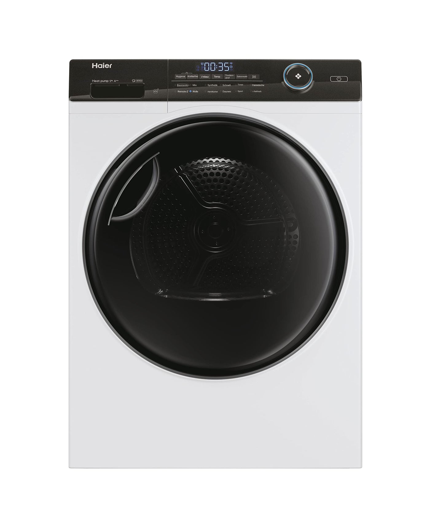 Haier I-PRO SERIE 5 HD90-A3TEAM5 Wärmepumpentrockner / 9 kg/A+++ / Smart Home: Wi-Fi & hOn App/Inverter-Motor / 3 Trockenstufen wählbar/Edelstahltrommel/I-Refresh Dampfprogramm