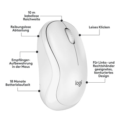 Logitech MK295 kabelloses Tastatur-Maus-Set mit SilentTouch-Technologie, Shortcut-Tasten, optischer Spurführung, Nano USB-Empfänger, verzögerungsfreier Drahtlosverbindung, QWERTZ layout- Weiß
