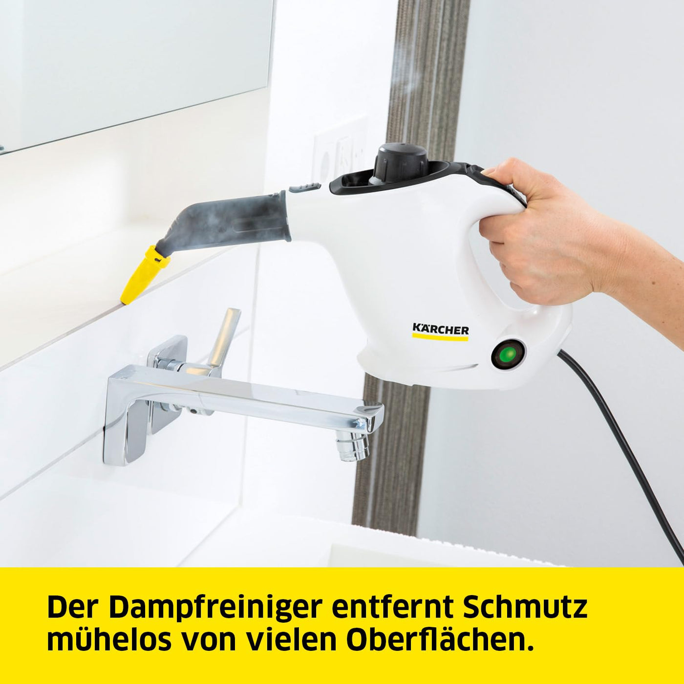 Kärcher Dampfreiniger SC 1 EasyFix, Dampfdruck: 3 bar, Aufheizzeit: 3 min., Leistung: 1.200 W, Flächenleistung: 20 m², Tank: 200 ml, mit Bodenreinigungsset EasyFix, Düsen und Mikrofaserbezug, Weiss