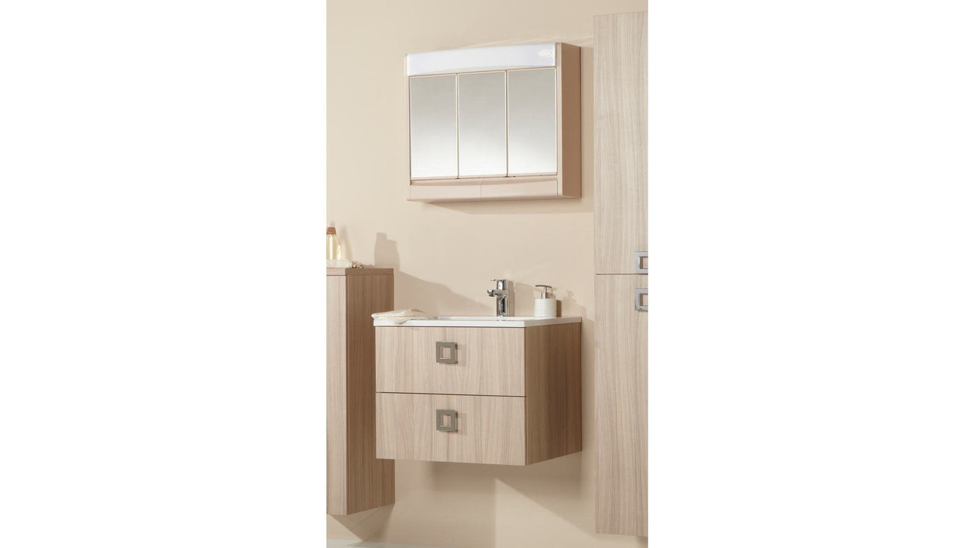 Jokey Spiegelschrank Saphir mit LED Beleuchtung 60 cm breit, Kunststoff Spiegelschrank in Bahamabeige, inkl. Steckdose