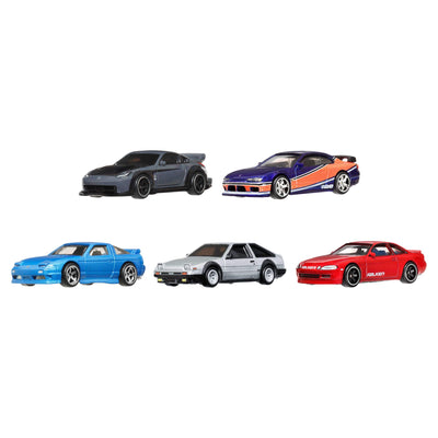 Hot Wheels Spielzeugautos, Fast & Furious Tokyo Drift Premiumpaket, 5 Die-Cast-Fahrzeuge aus dem Fast-Film im Maßstab 1:64 in Sammelverpackung, JFL99