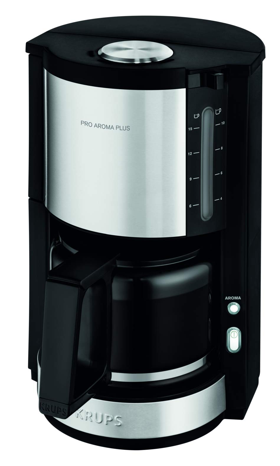 Krups KM3210 Proaroma Plus Filterkaffeemaschine | 10 Tassen | 1100 Watt | Schwarz mit Edelstahlapplikationen & F20342 Kaffeemühle und Gewürzmühle in Einem 75g Füllmenge Schwarz