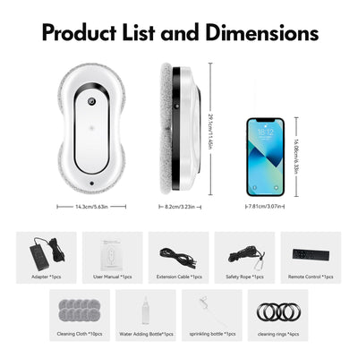 jnerkert Fensterputzroboter mit doppeltem Wasserspray, Dual Side Spray Fensterreinigungsroboter mit 70ml ml Dual Tank, Intelligenter Fenstersauger für Innen/Außen Hochhausfenster