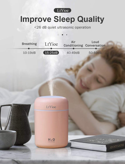 LtYioe Luftbefeuchter, Persönlicher Desktop Mini Luftbefeuchter mit Bunter Cooler Nachtlichtfunktion, Automatische Abschaltung und Super leise für Auto, Büro, Schlafzimmer (Rosa)