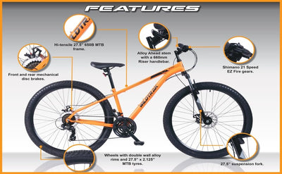 Wildtrak - Stahl-Mountainbike, Erwachsene, 27.5 Zoll, 21-Gang, Shimano-Schaltung - Orange