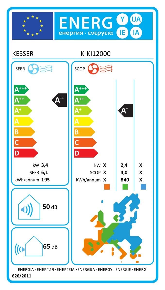 KESSER® Klimaanlage Set Split - mit WiFi/App Funktion Klimagerät - Kühlen A++/ Heizen A+ -12000 BTU/h (3.400 Watt) Kältemittel R32 - Fernbedienung, Timerfunktion - Inkl. komplettem Montagematerial