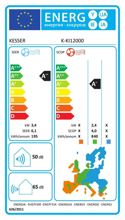 KESSER® Klimaanlage Set Split - mit WiFi/App Funktion Klimagerät - Kühlen A++/ Heizen A+ -12000 BTU/h (3.400 Watt) Kältemittel R32 - Fernbedienung, Timerfunktion - Inkl. komplettem Montagematerial