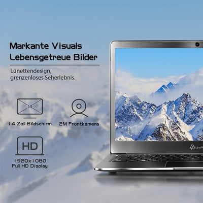 LincPlus P2 Laptop Notebook 14 Zoll 4GB RAM + 64GB Ultrabook Netbook Windows 10 S QWERTZ DE Tastatur