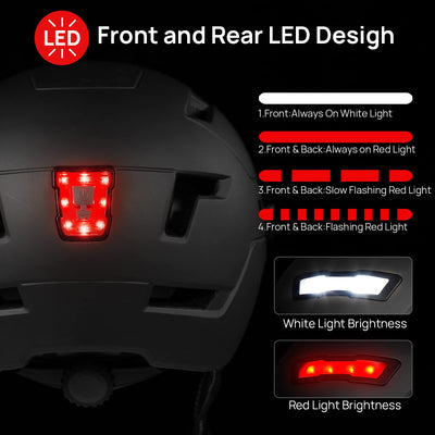 ILM Fahrradhelm mit Visier und LED Licht Mountain&Road Fahrradhelme für Damen und Herren Fahrradhelm für Pendeln in der Stadt E3-10L，schwarz L-XL