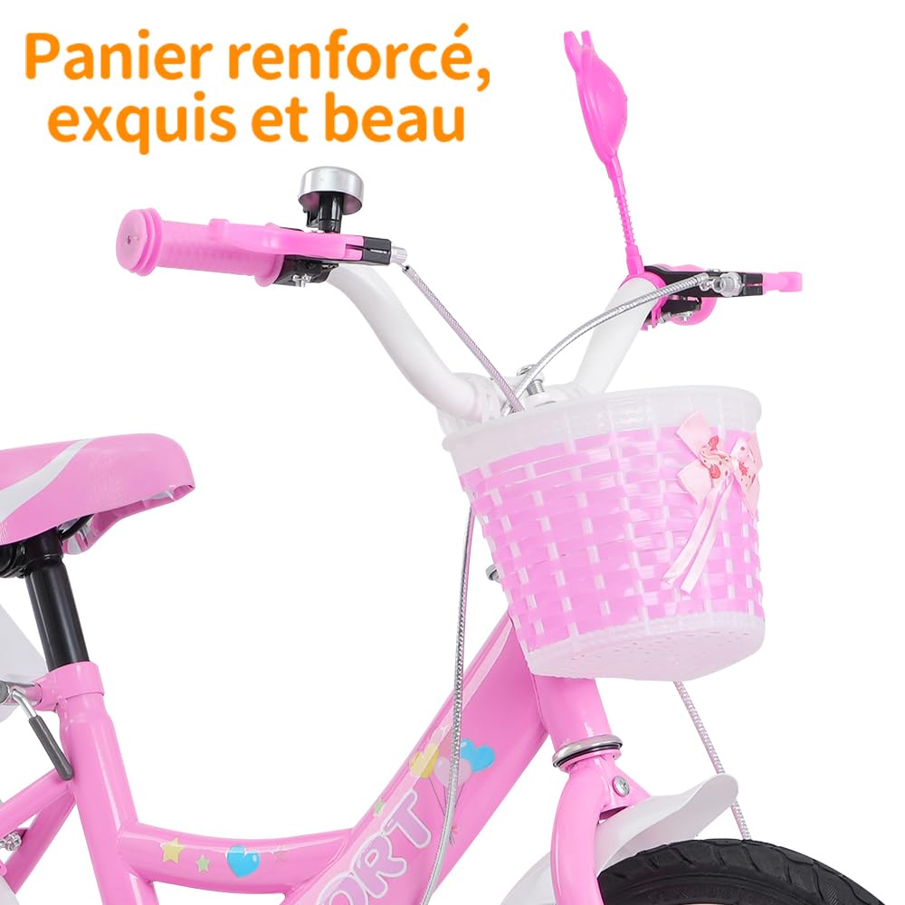 OHMG Mountainbike 12/14/16 Zoll für Mädchen, Rahmen aus Karbonstahl, Mountainbike, Jugendrad, Lenker und Sattel höhenverstellbar, für Kinder von 1 bis 9 Jahren (Rosa, 14 Zoll)