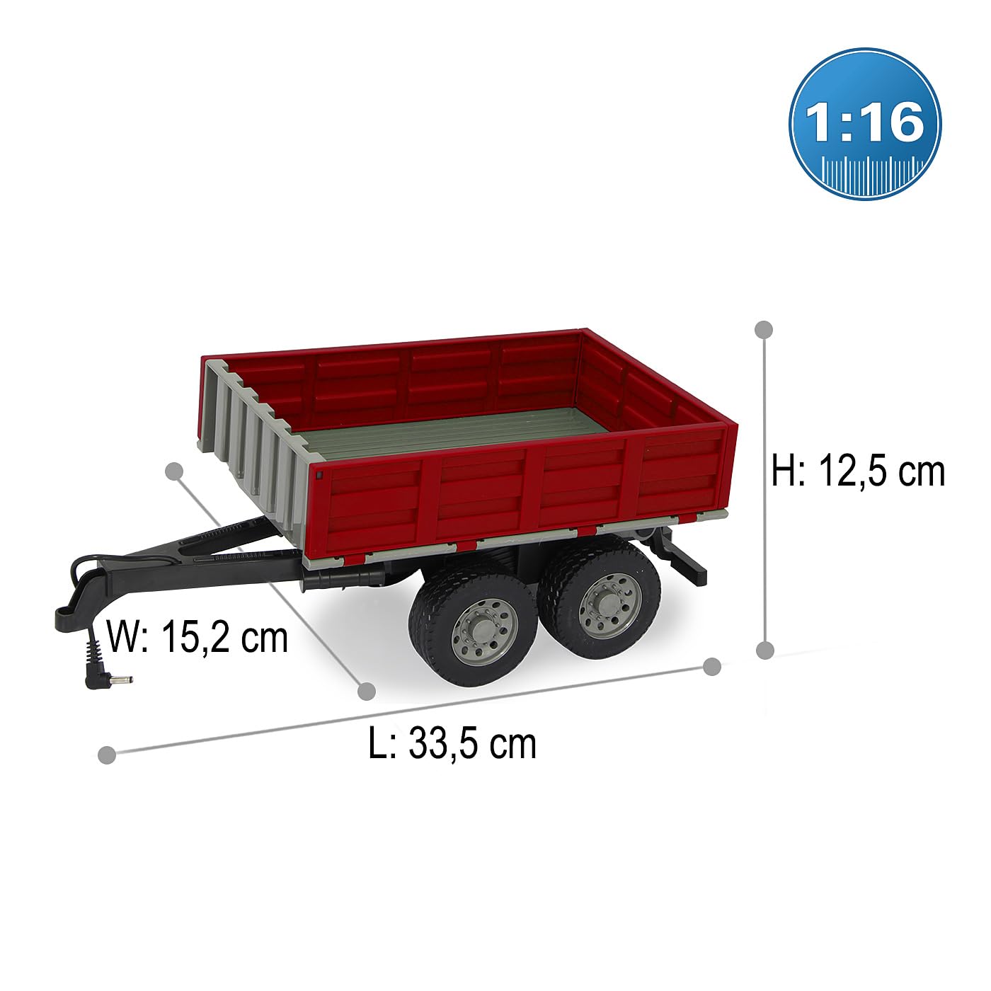 JAMARA 413108 - Kipper für RC-Traktor 1:16 - ferngesteuerte Kippmulde hoch/runter, Anhängerkupplung vorne, Klappbare Bordwände, Rot