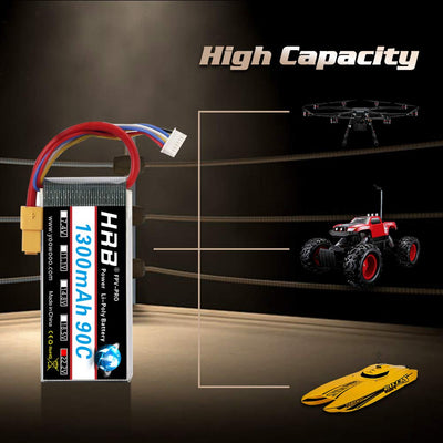 HRB 2PCS 6S 22.2V 1300mAh 90C XT60 Lipo Battery Replacement for 450 Class Helicopters Airplanes Cars Truck Buggy Truggy Drones Multicopter