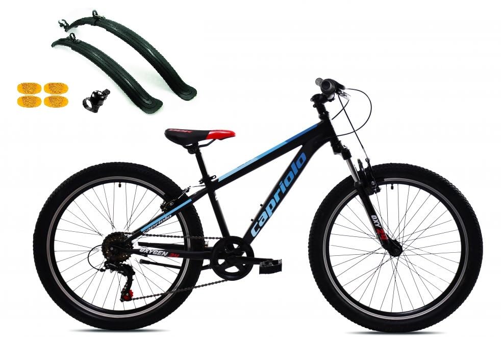 breluxx® 24 Zoll Mountainbike Capriolo Oxygen FS, 6 Gang - schwarz blau, inkl. Schutzbleche