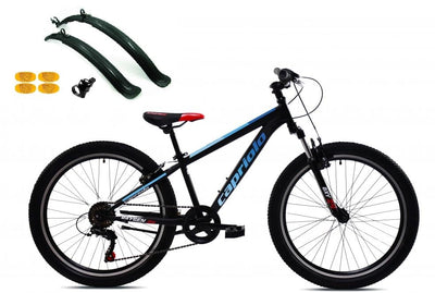breluxx® 24 Zoll Mountainbike Capriolo Oxygen FS, 6 Gang - schwarz blau, inkl. Schutzbleche