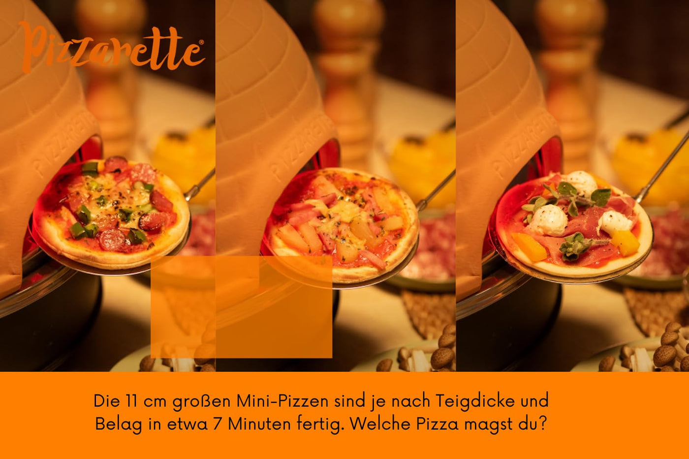 Emerio Pizzaofen, PIZZARETTE das Original, 1 handgemachte Terracotta Tonhaube, patentiertes Design, für Mini-Pizza, echter Familien-Spaß für 6 Personen, Terracotta Orange / Schwarz, PO-115984