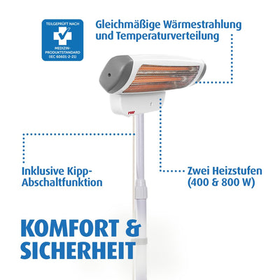 reer Wickeltischstrahler FeelWell 2in1, Standheizstrahler und Wandmontage, 2 Heizstufen, Timer, Kippsicherung, geprüft nach Medizinstandard, Weiß, aus Metall